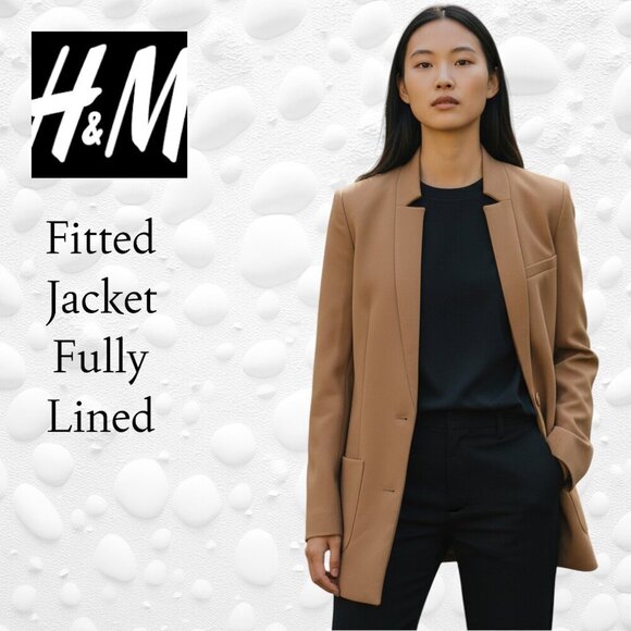 H&M Jackets & Blazers - H & M Unusual Design Ladies Fitted Long Jacket - Beige - Size 6 Like New